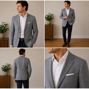 J.M. Haggar Mens‎ 46R Premium Stretch Suit Jacket Grey Glen Plaid Tailored Fit